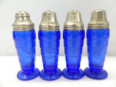 Lot of 2 Pair Vintage Cobalt Blue Salt & Pepper Shakers