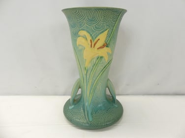 Vintage Roseville Pottery Zephyr Lily Green Vase 136-9