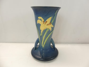 Vintage Roseville Pottery Zephyr Lily Blue Vase 136-9