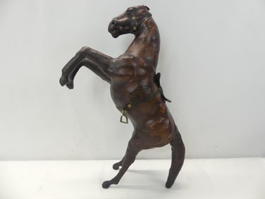 Vintage Leather Bucking Horse with Saddle & Brass Stirrup