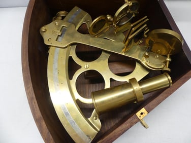 Vintage Brass Sextant, Ross London, in Original Wood Case