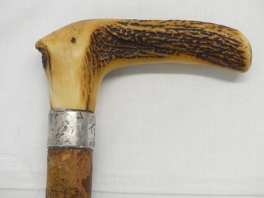 Vintage Walking Stick/Cane with Antler Horn Handle & Sterling