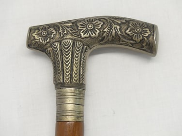 Vintage Walking Stick/Cane with Floral Silver Tone Handle