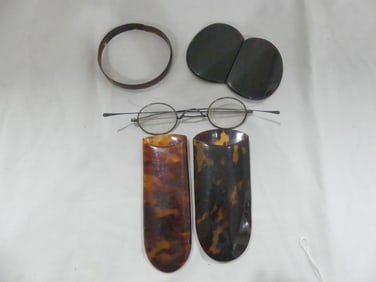 Lot of Antique Shell Eyeglass Case & Glasses, Buckle, Bracelet
