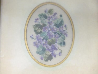 Antique Framed Petit Point Daisy Floral