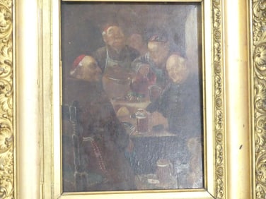 Antique Oil on Board, Eduard von Grutzner, Drunk Monks