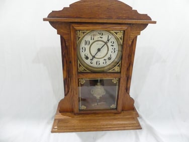 Antique Ingraham 8 Day Kitchen Clock with Oak Case