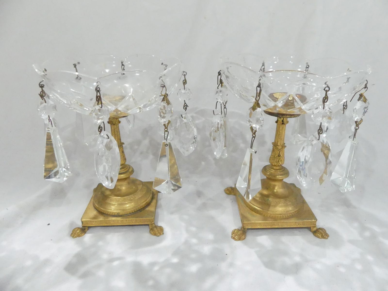 Pair of Vintage Crystal & Brass Compotes with Claw Feet (1 of 4)