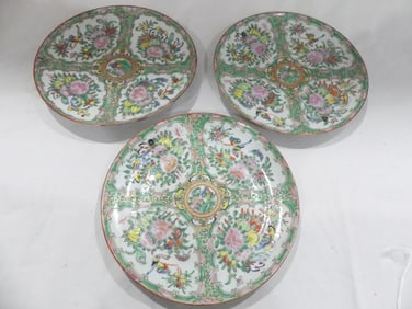 Antique Lot of 3 Chinese Hand Painted Famille Rose Plates