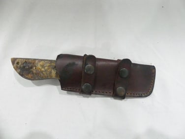 Damascus Steel Tanto Knife with Bone Handle & Sheath