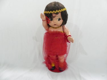 Rare Antique 1920's Carnival Prize Composition Doll with Stand