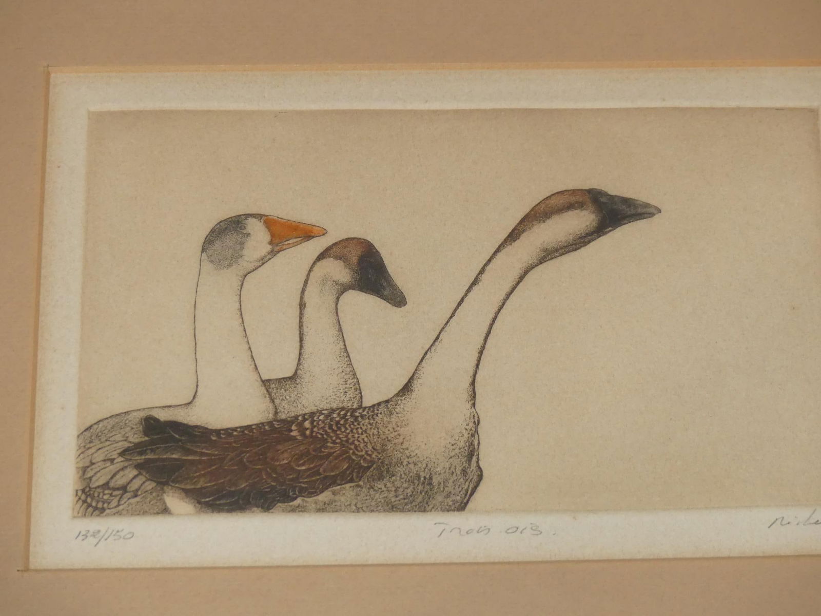 Signed & Numbered 132/150 Wood Block Print of Geese (1 of 5)