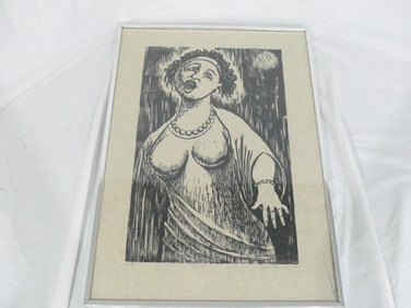 Vintage Artist Proof Linocut "Diva" by Bert Broolis?