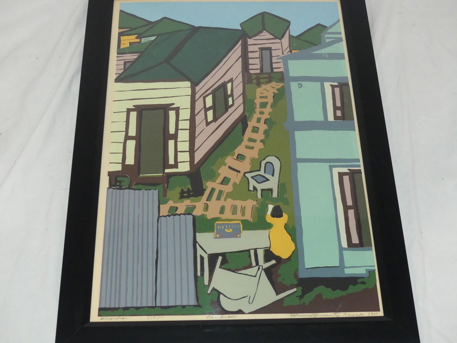 1960 Table & Chair Serigraph, Manuel Hernandez Acevedo: pencil signed and numbered, approx. 15 1/4 x 21 1/4 including frame, see photo's