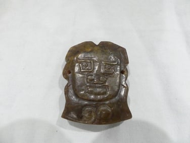 Unusual Carved Brown Chinese Jade Face Pendant