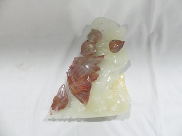 Large Hand Carved Chinese Jade Sculpture with Fish