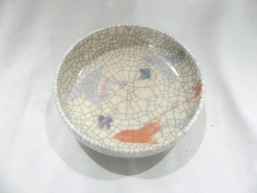 Antique Chinese Crackle Glaze Porcelain Bowl w/ Color Splash