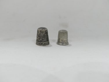 Lot of 2 Antique Sterling Silver Thimbles, Signed with Markings