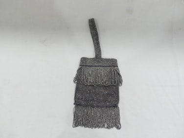 Antique 1920's Steel Cut Beaded Purse/Bag with Fringe