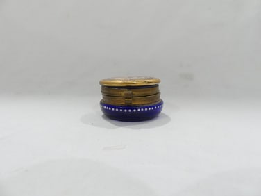 Vintage Art Nouveau Cobalt Glass Enamel Painted Trinket Box