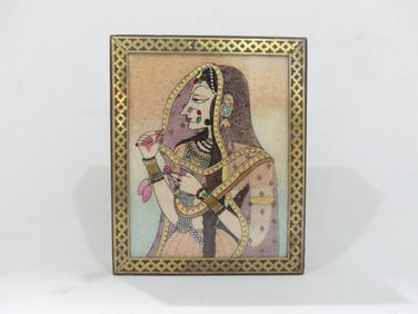 Vintage Hand Painted Gem Stone & Inlay Bani Thani Jewelry Box