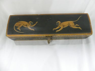 Vintage Hand painted Wood Box with Monkeys