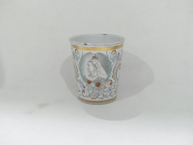 Antique 1897 Metal Enamel Queen Victoria Coronation Cup