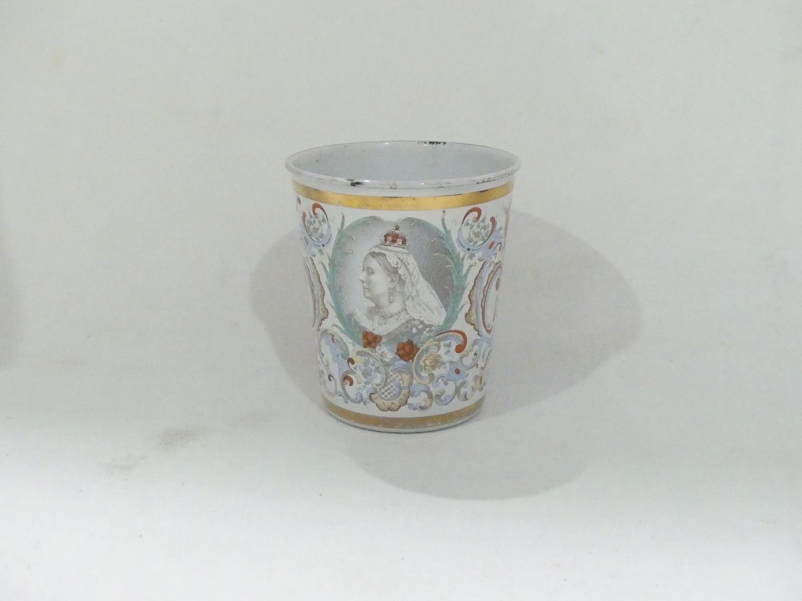 Antique 1897 Metal Enamel Queen Victoria Coronation Cup (1 of 6)