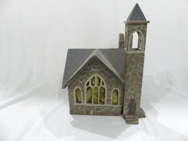 Antique Folk Art Painted Wood Church