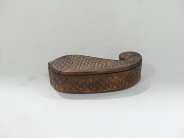 Antique Hand Carved Fish Shaped Hinged Box with Fish Scales
