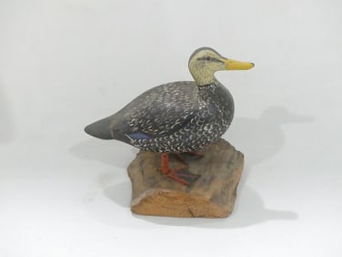 Vintage Hand Carved & Painted Wood Duck on Driftwood
