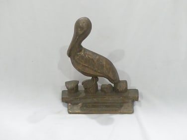 Rare Antique Bronze Pelican on Dock Doorstop