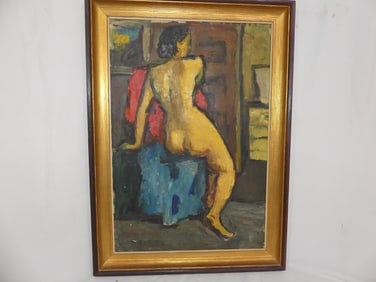 Mid-Century Herman Heimlich Nude Portrait Oil on Canvas