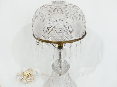 Vintage Etched Crystal Hurricane Style Lamp