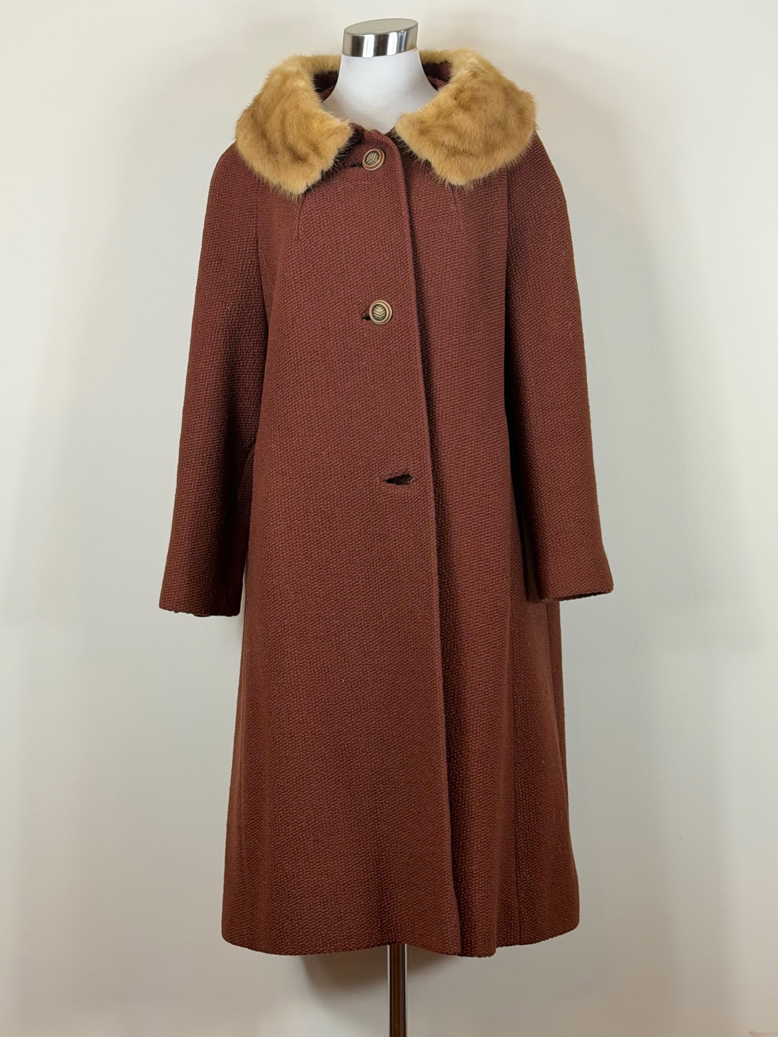 Vintage 1950-1960s Wool Coat With Mink Collar (1 of 8)