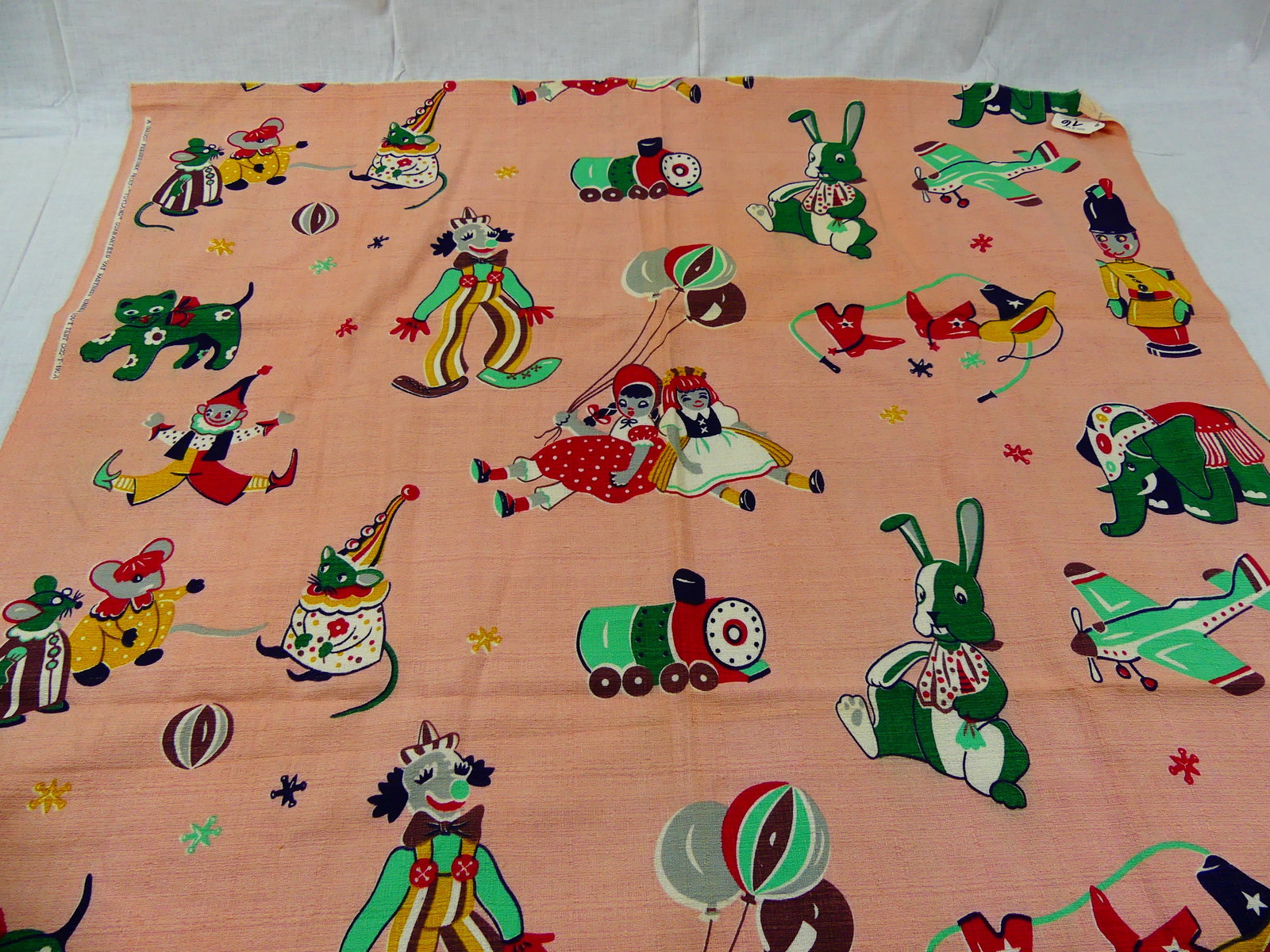 Vintage Goldco "Toyland" Print Pink Cotton Fabric: approx. 34" x 46", see photos