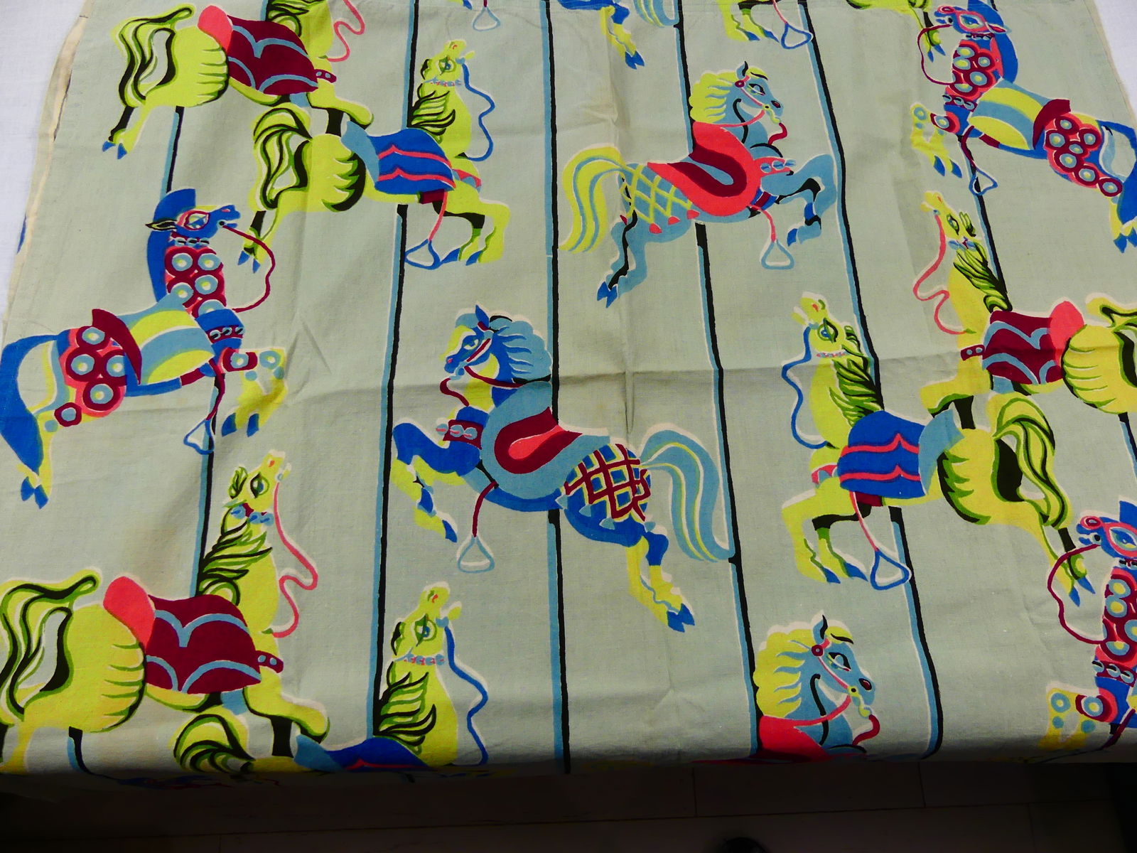 Vintage 1920-30's Cotton Carousel Horse Print Curtain Panel: approx. 31" x 57", see photos