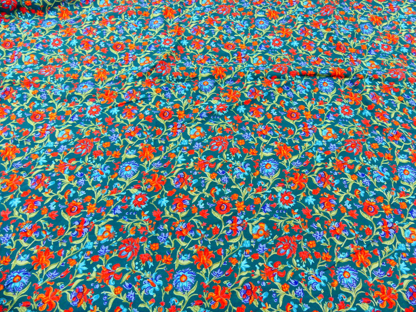 Vintage 1950-60's Lightweight Teal Floral Fabric: approx. 42" x 60", see photos