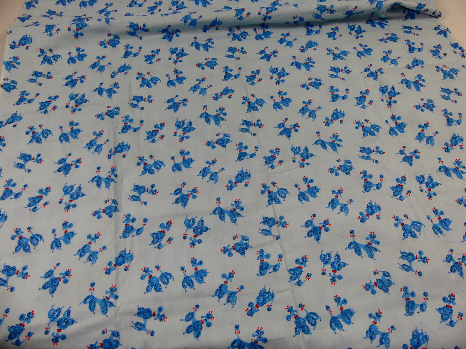 Vintage 1920-30's Blue Poodle Party Cotton Fabric: approx. 34" x 76", see photos