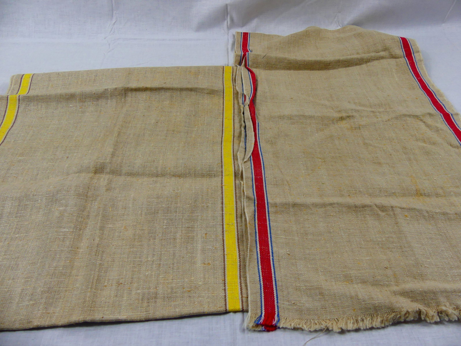 Lot of 2 Vintage Linen Striped Towel Fabric (1 of 3)