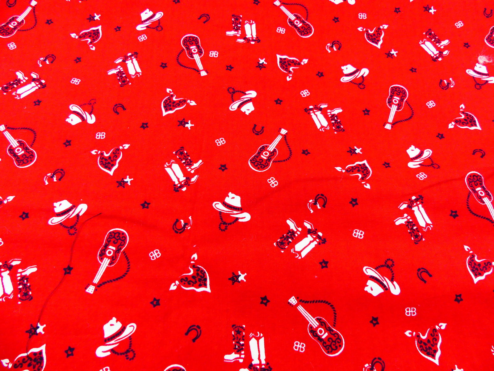 Vintage 1950-60's Red, White & Black Western Print Fabric: approx. 43" x 105", see photos