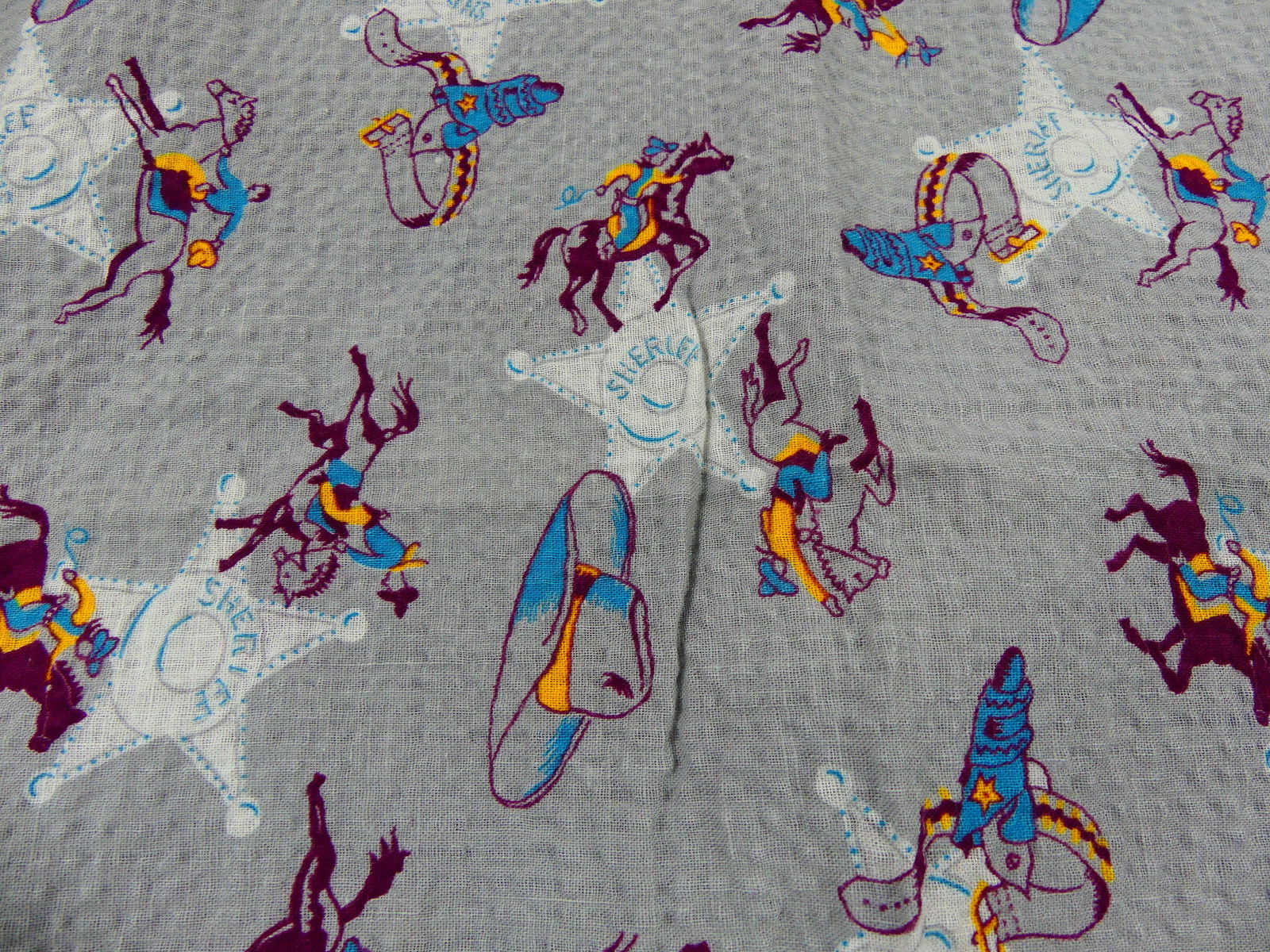 Vintage 1930-40's Seersucker Cotton Cowboy/Sheriff Print Fabric: approx. 35" x 120", see photos