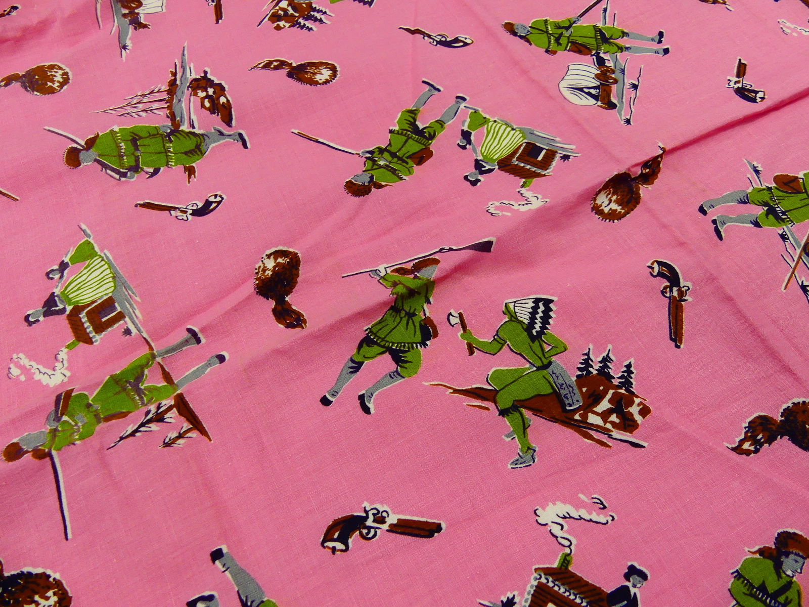Vintage 1930-40's Pink Cotton Western Stagecoach Fabric (1 of 3)