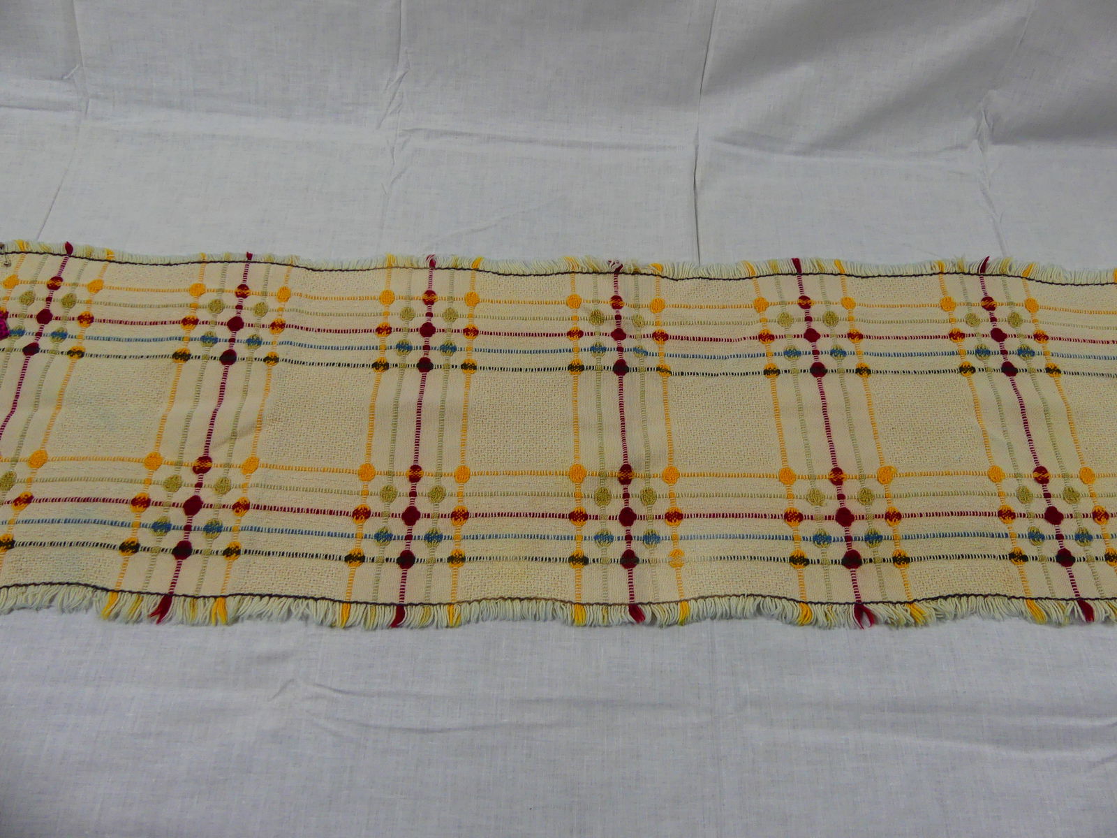 Vintage Woven Cotton Embroidered Table Runner (1 of 3)