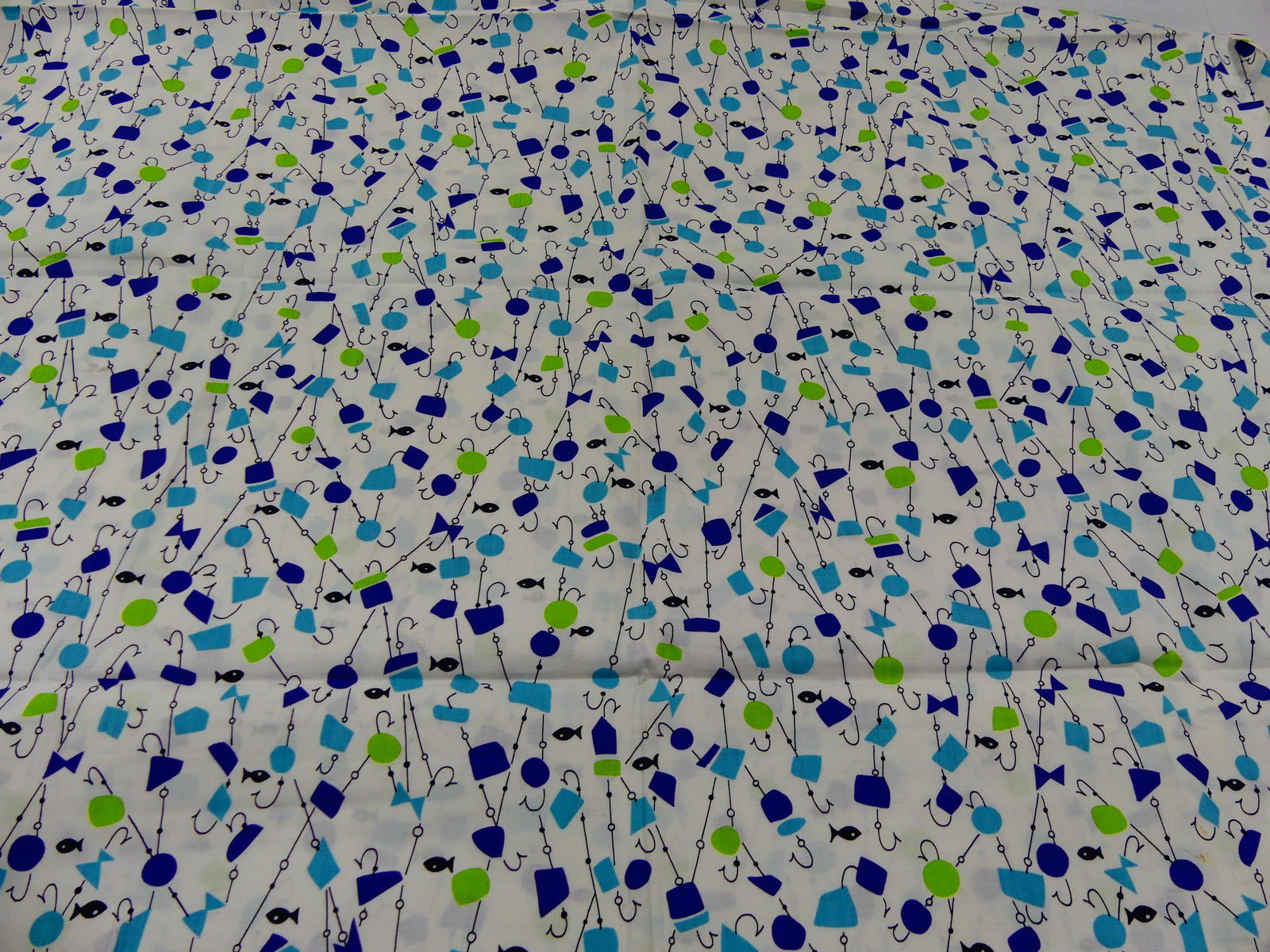 Vintage 1930-40's Novelty Fish & Hook Cotton Fabric: approx. 35" x 96", see photos