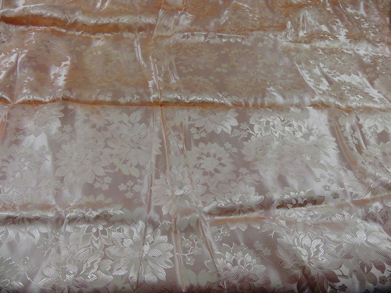 Vintage 1930-40's Peach Silk Damask Fabric: approx. 35" x 190", see photos