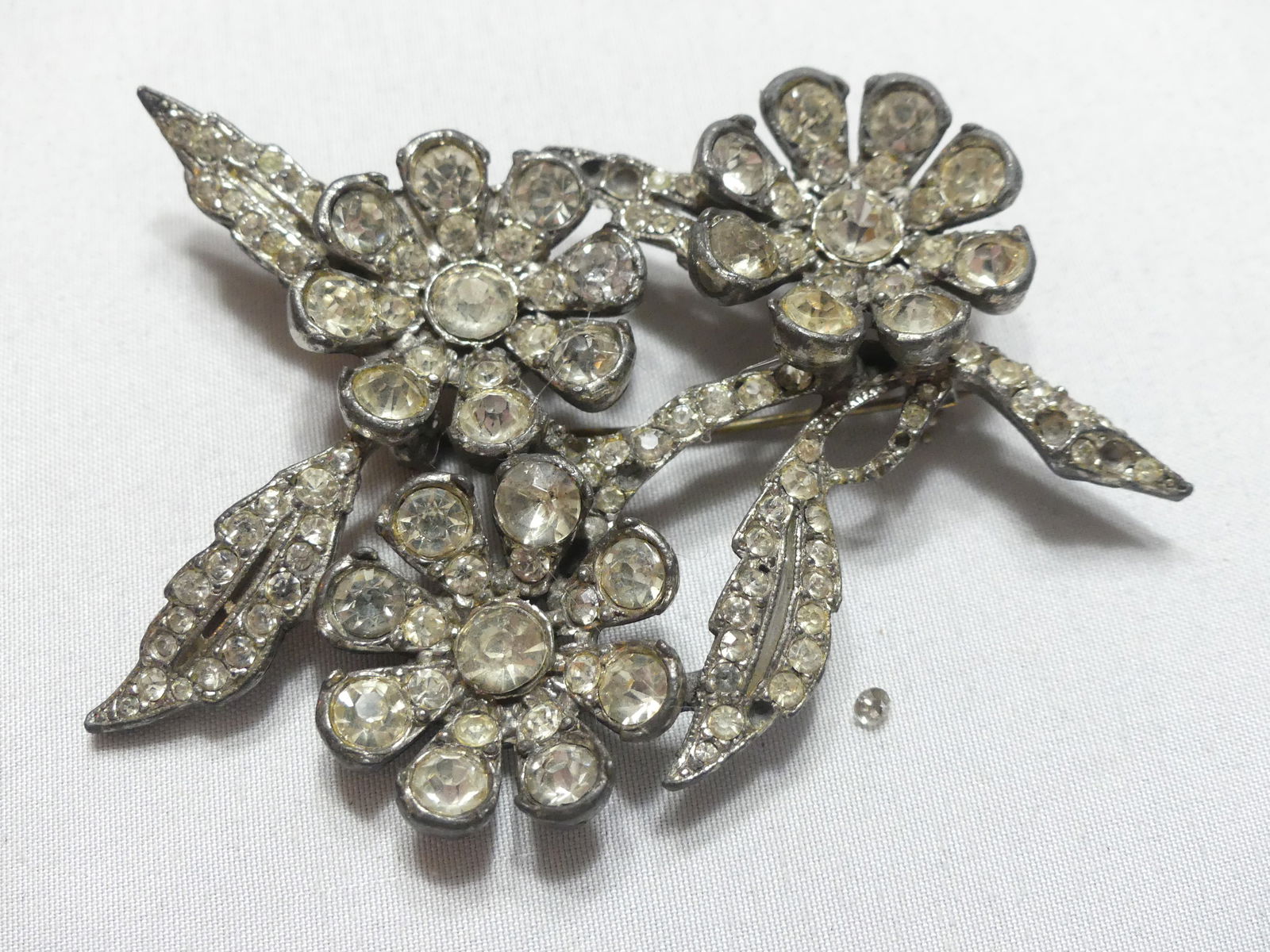 Vintage Mid Century Floral Rhinestone Brooch (1 of 3)