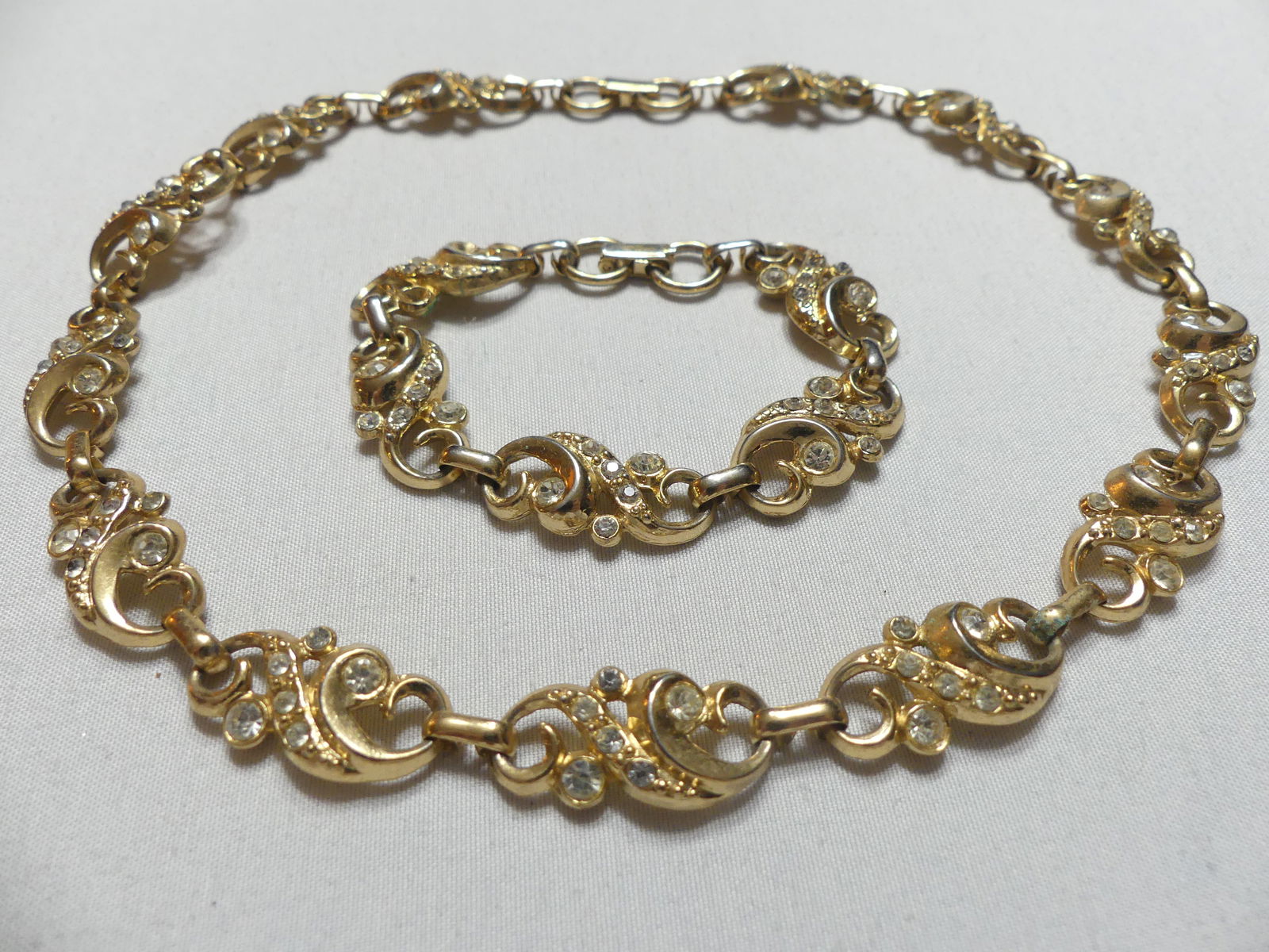 Vintage Gold Tone Rhinestone Arabesque Necklace & Bracelet (1 of 7)