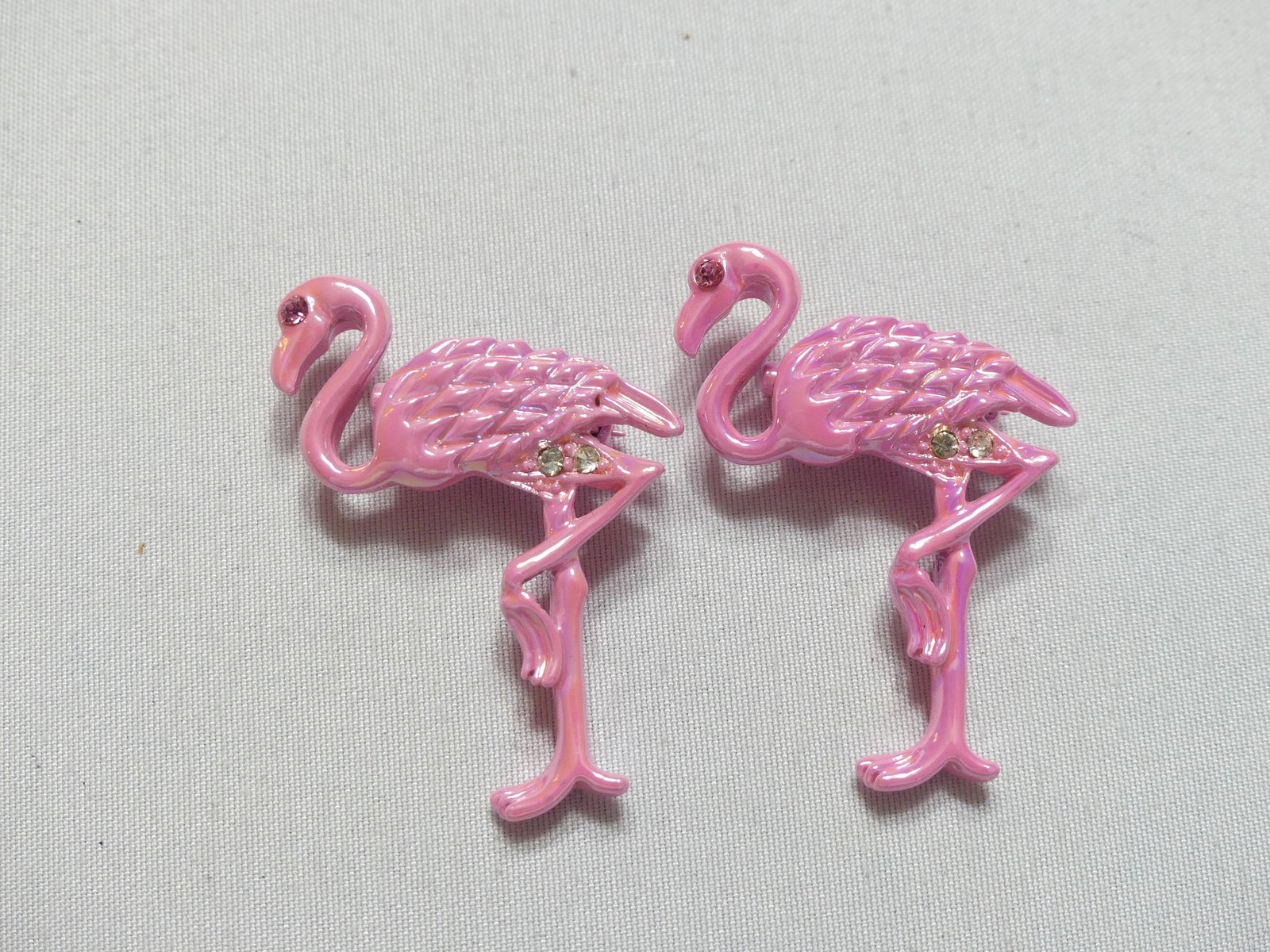 Pair of Iridescent & Rhinestone Flamingo Pins (1 of 4)