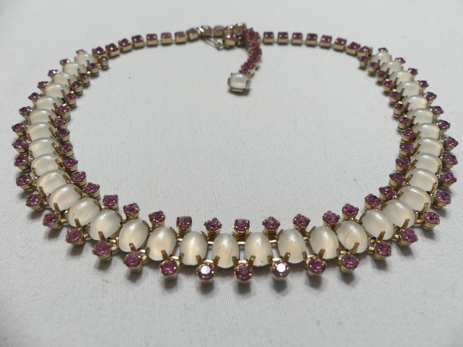 Vintage Pink Rhinestone & Faux Moonstone Necklace (1 of 6)